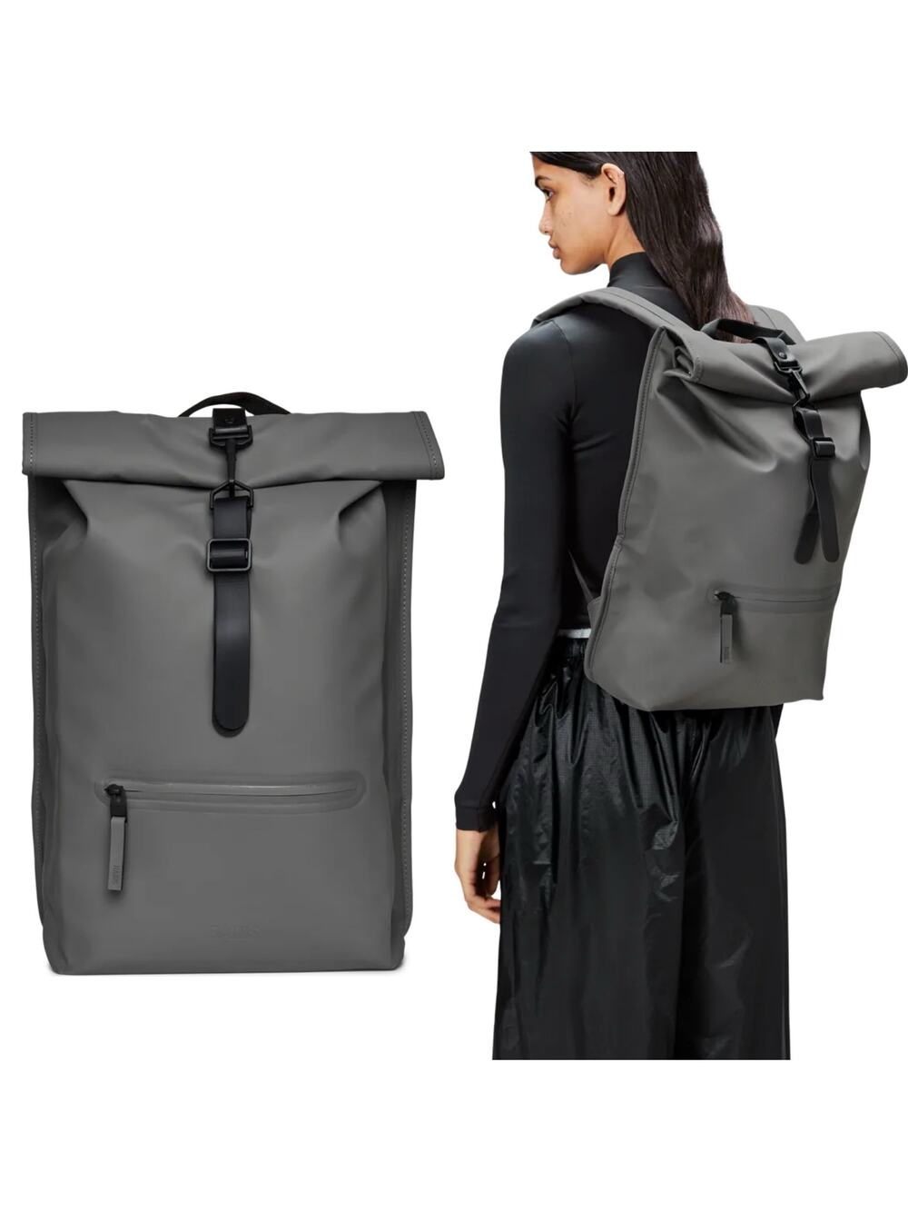 Rains Rolltop Rucksack W3 Gray Waterproof Backpack Laptop Travel Commuter Bag